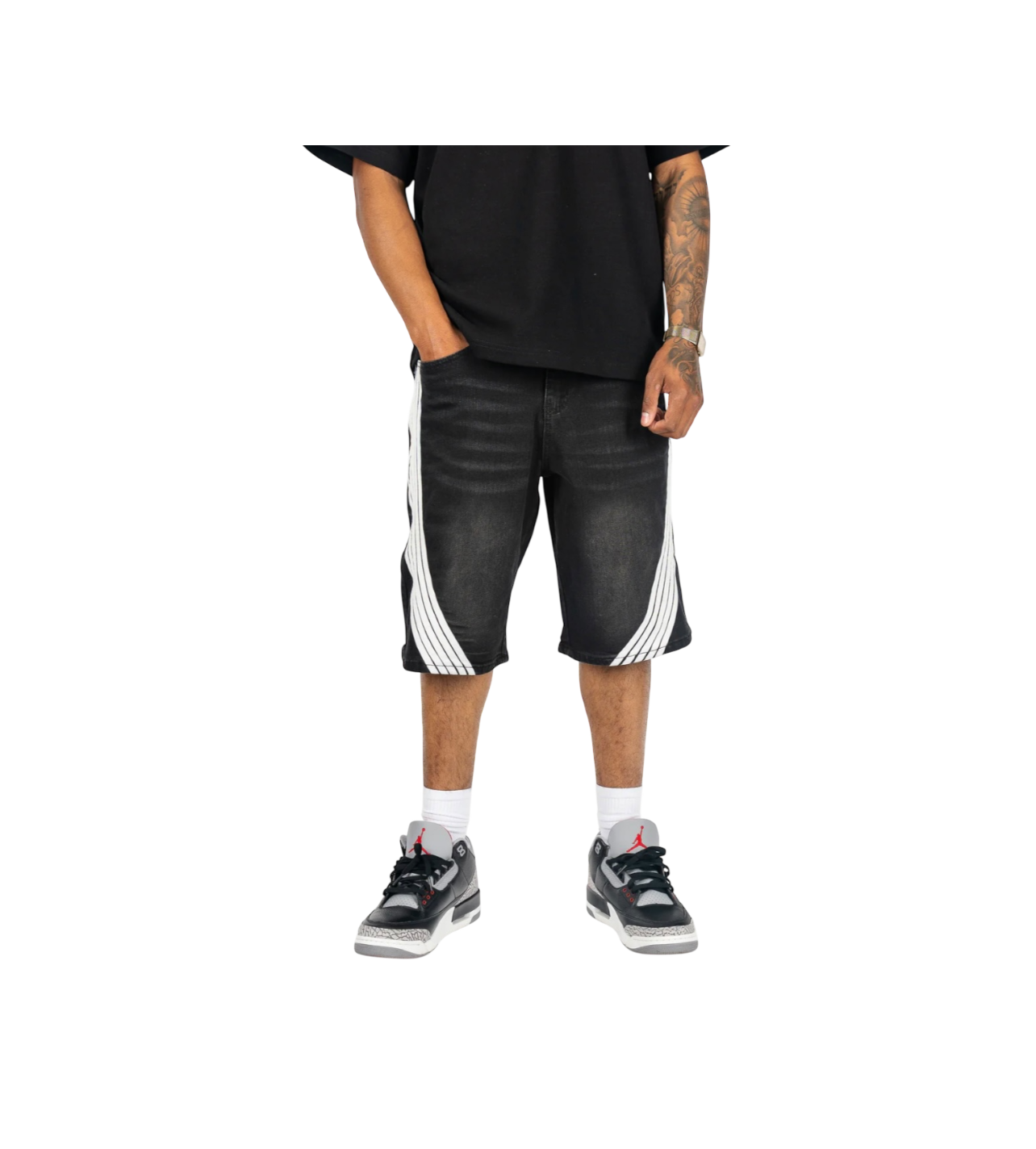 Stripe Jean Shorts Black