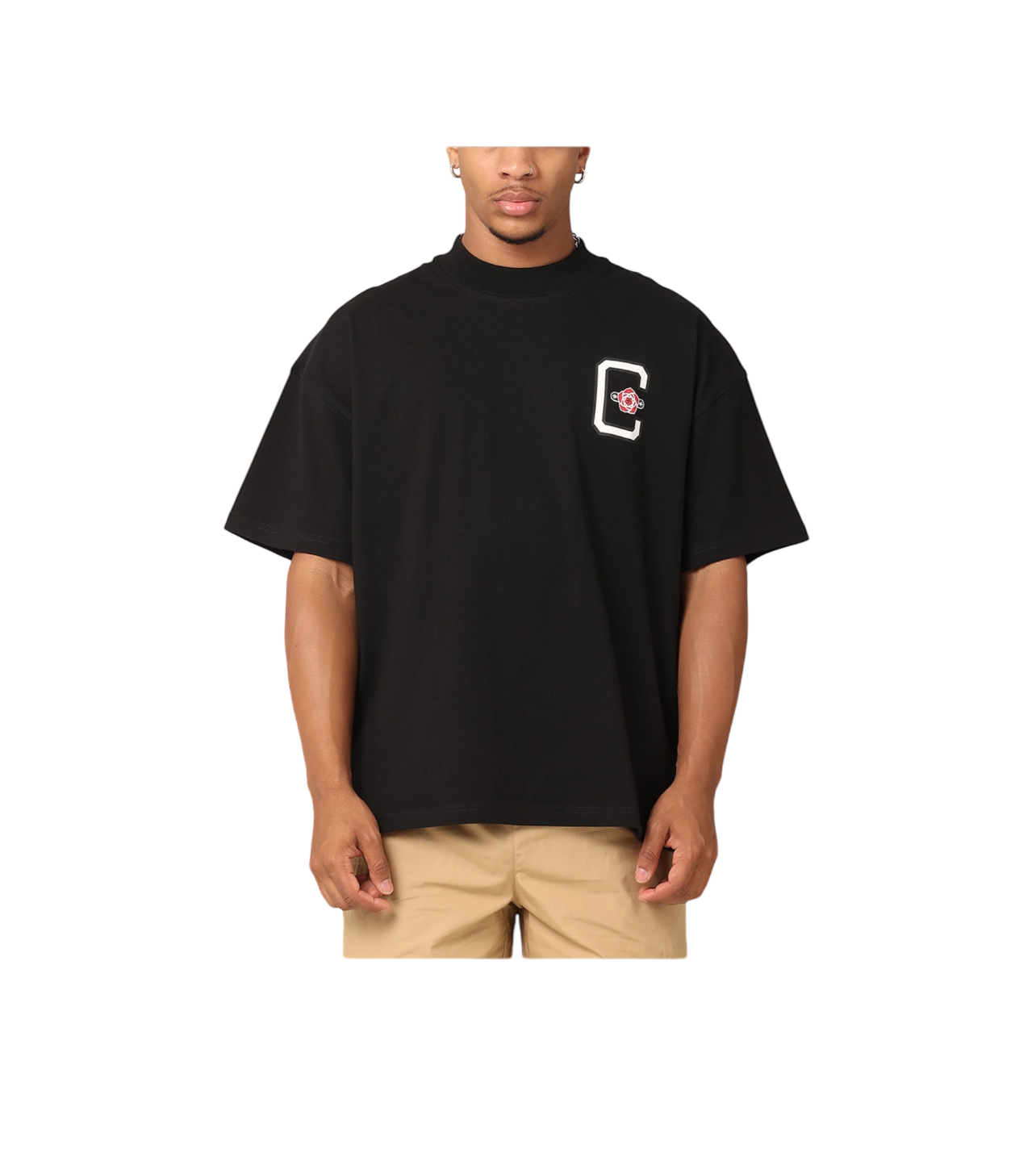 Carre Shoulder Rose Tee Black