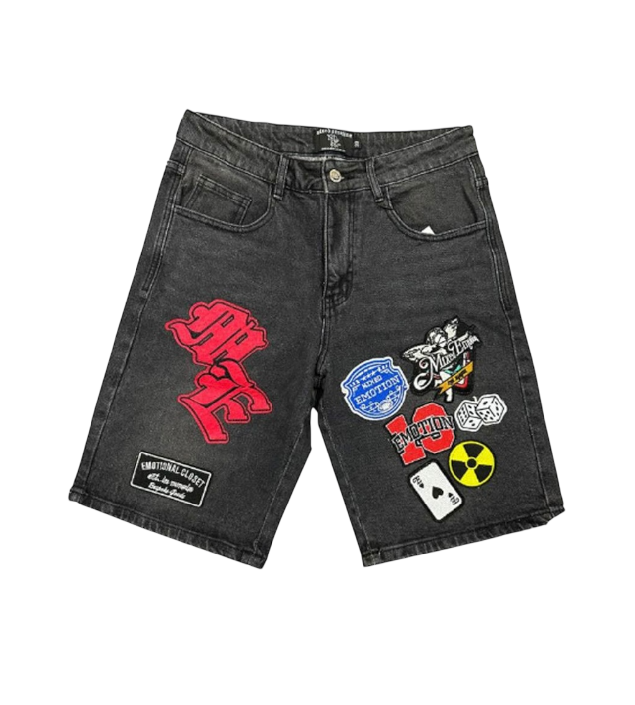 Mixed Emotions Patchwork Jean Shorts Black