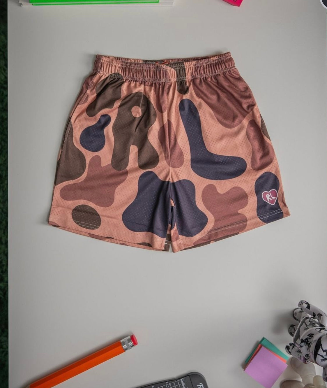 Red Letters Camo Mesh Shorts