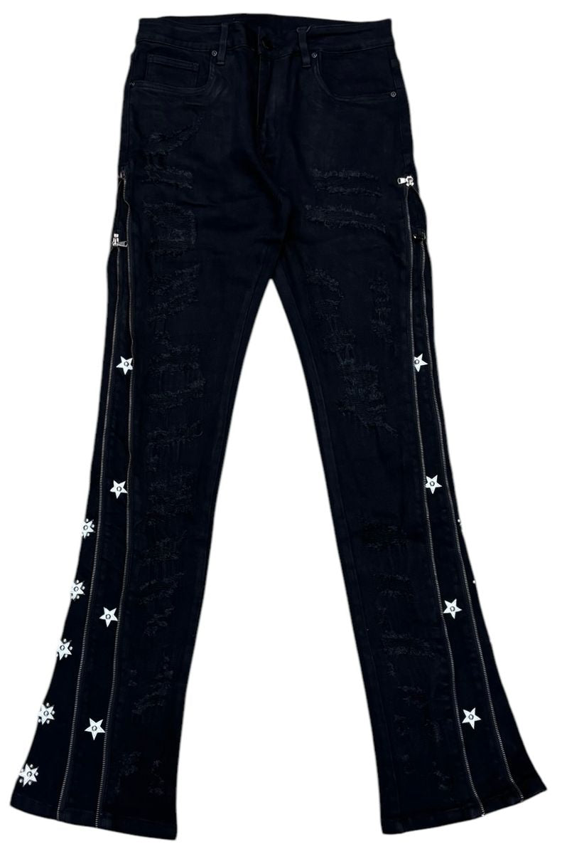 Waimea Floral Zip Stacked Black Denim