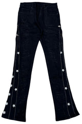 Waimea Floral Zip Stacked Black Denim