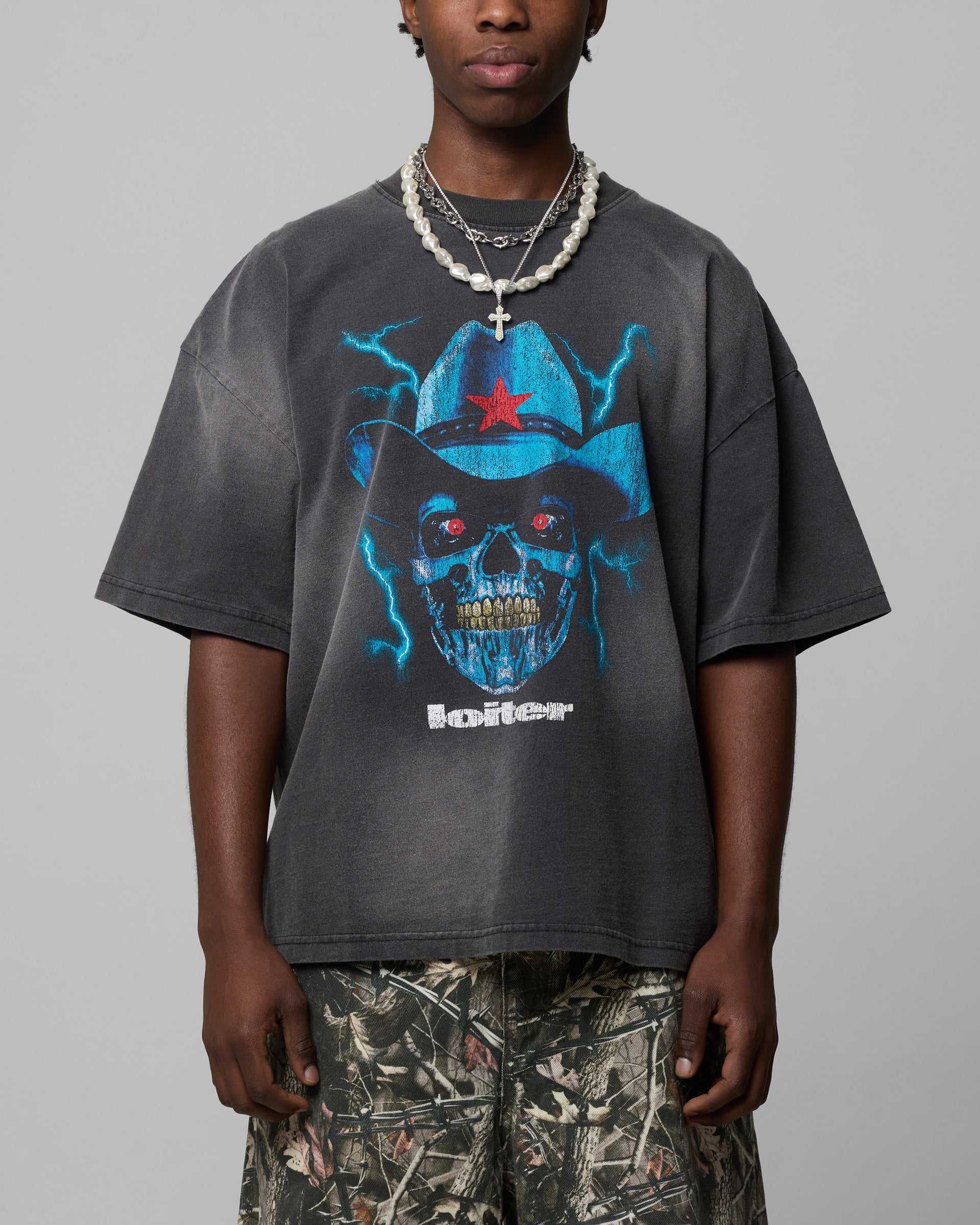 Loiter Cowboy Faded Tee Grey