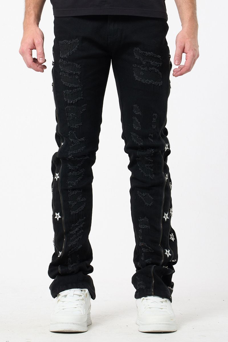 Waimea Floral Zip Stacked Black Denim