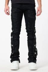 Waimea Floral Zip Stacked Black Denim