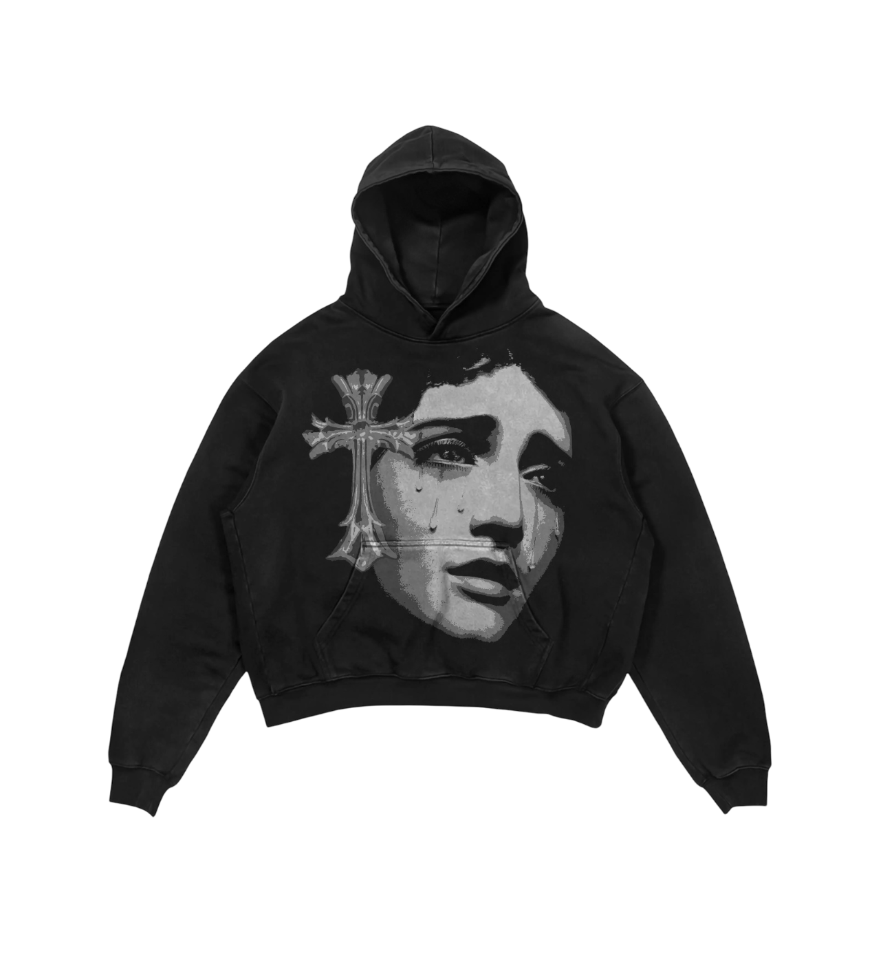 Gothic Cross Y2K Girl Hoodie Boxy Fit