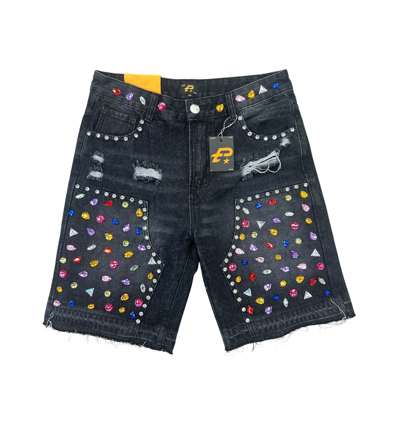 Politics Gemstone Jean Shorts Black