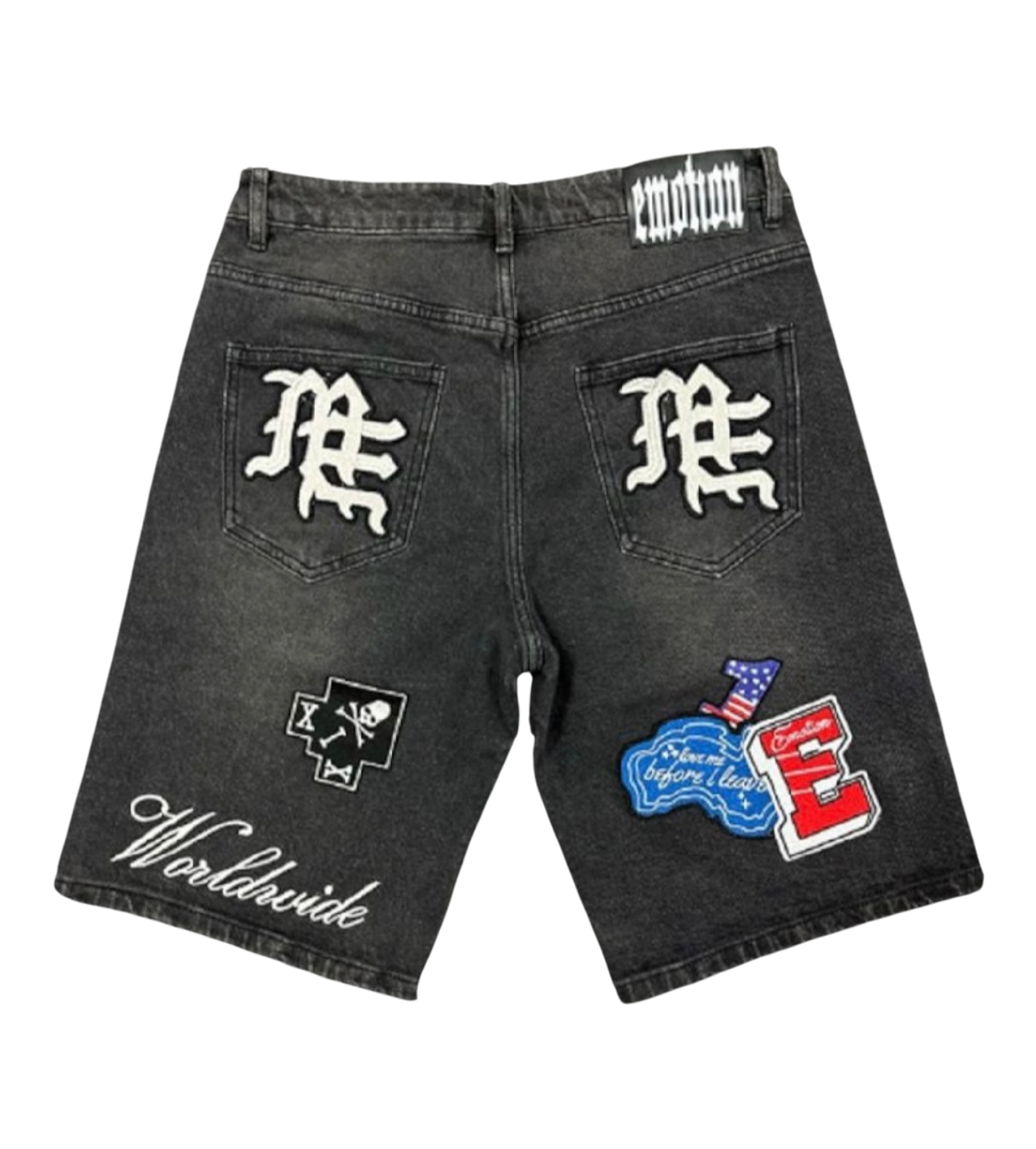 Mixed Emotions Patch Black Denim Shorts