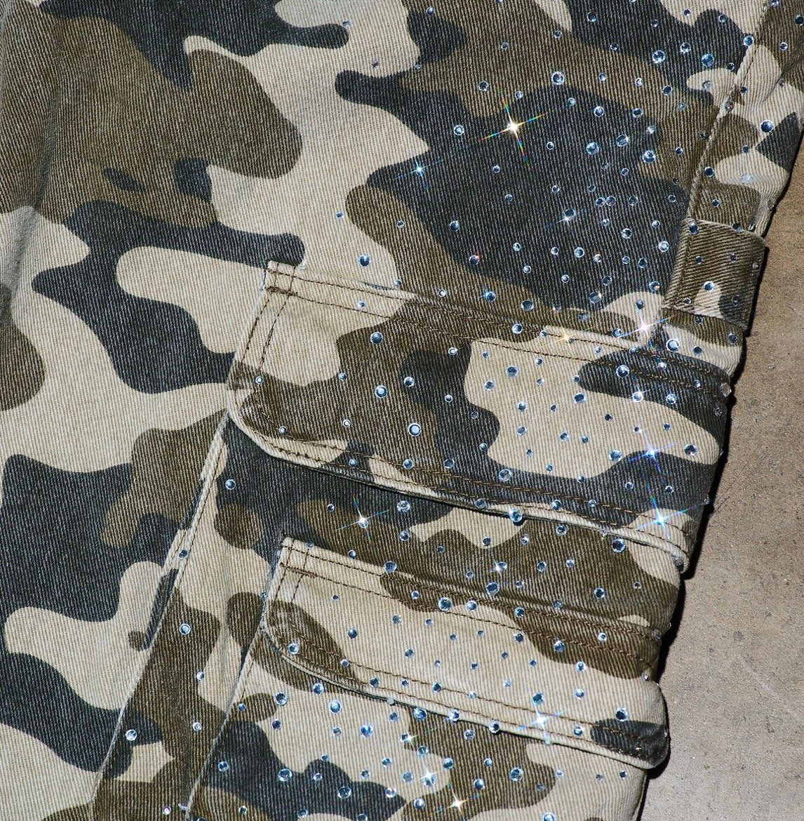 DUAA Green Camo Rhinestone Shorts