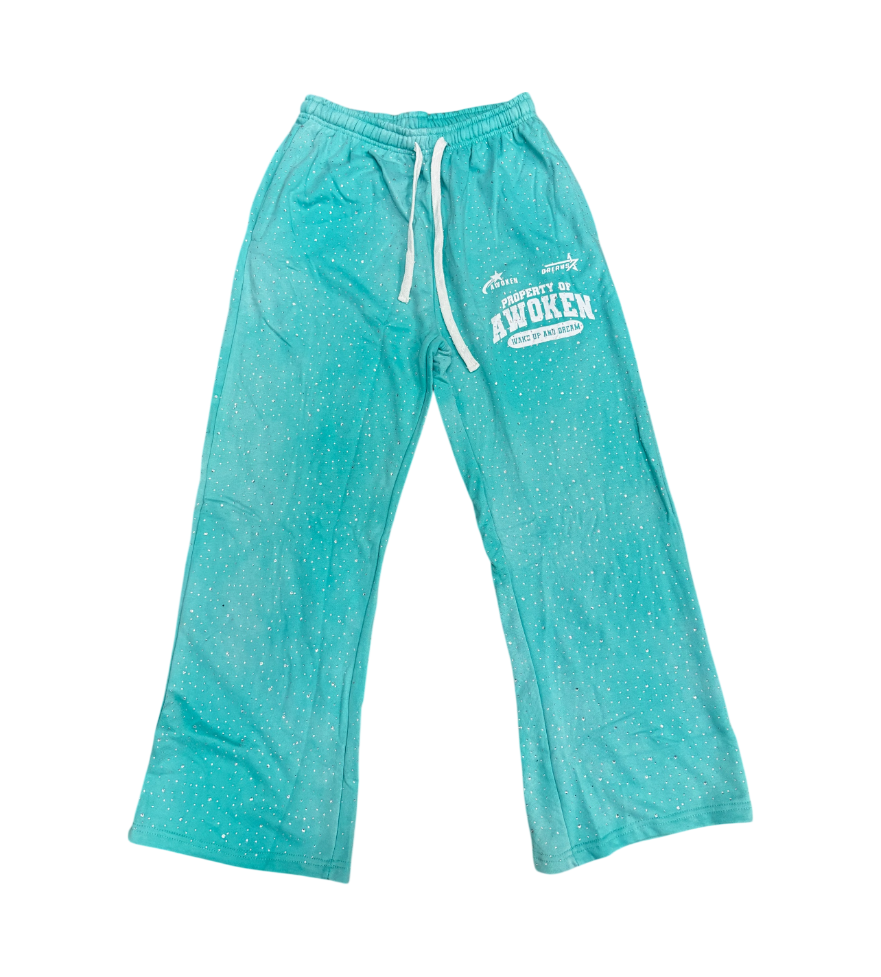 Unreleased Awoken Dreams Teal Rhinestone Sweatpants