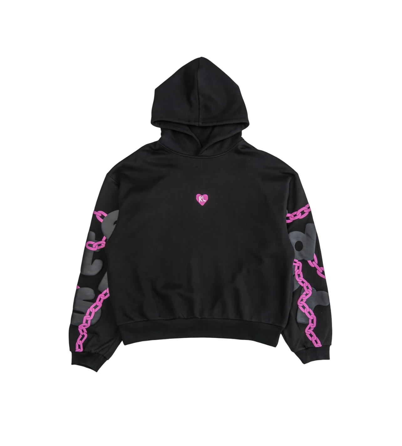 Red Letters Chain Hoodie Black