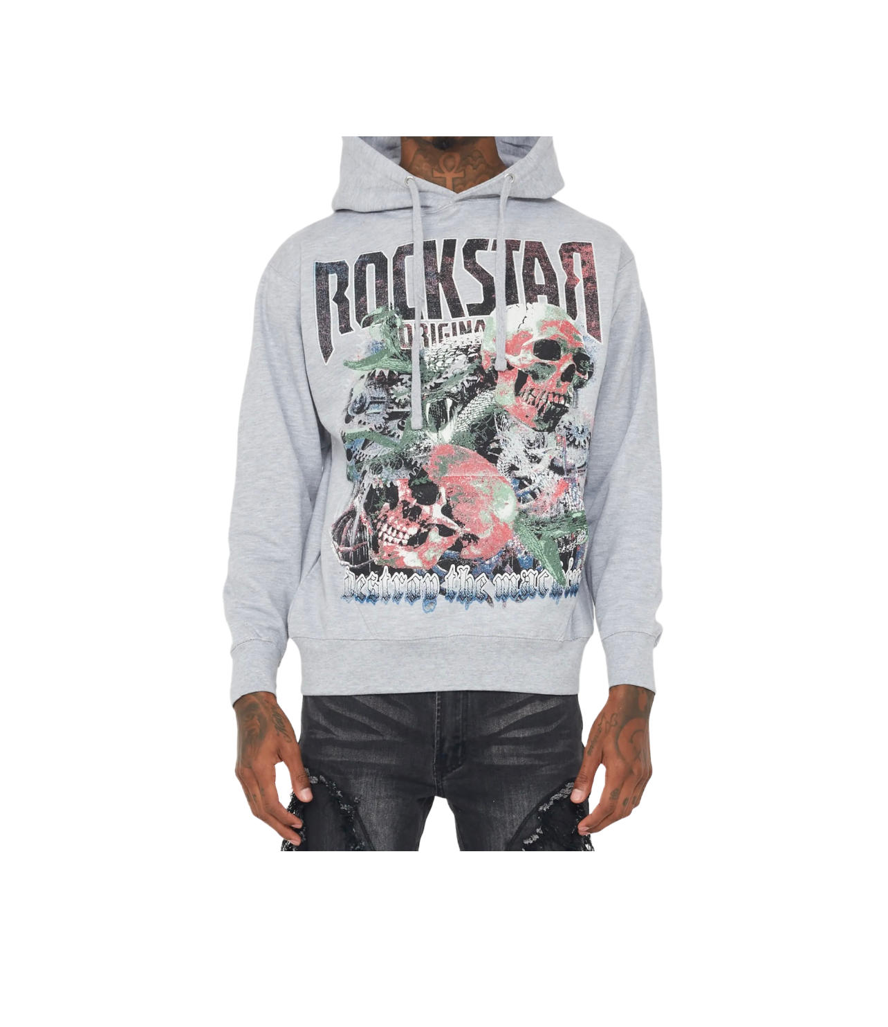 Rockstar Grey Skulls Hoodie
