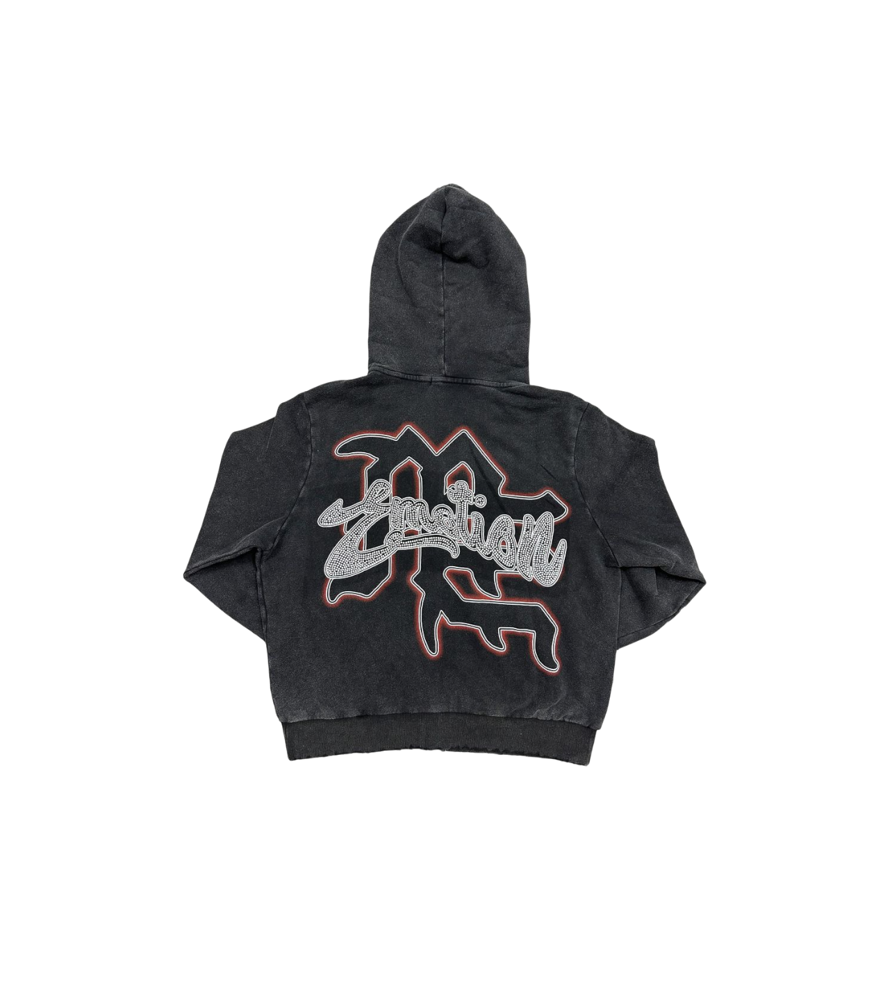 Mixed Emotions “Angelic” Rhinestone Zip-Up Hoodie Black