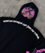 Red Letters Chain Hoodie Black