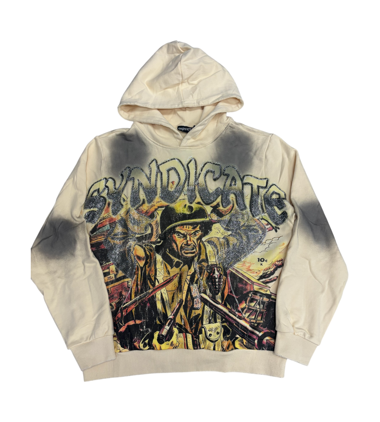 Syndicate “War” Rhinestone Hoodie Cream