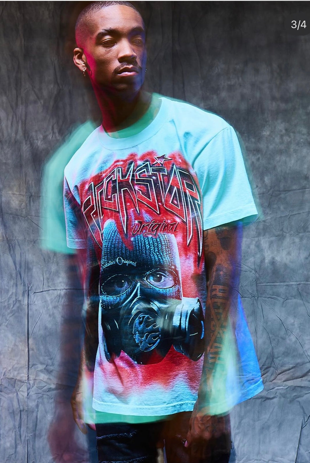 Rockstar Peace and War Teal Tee