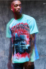 Rockstar Peace and War Teal Tee