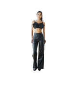 Vibrant Black Leather Wide Leg Pants