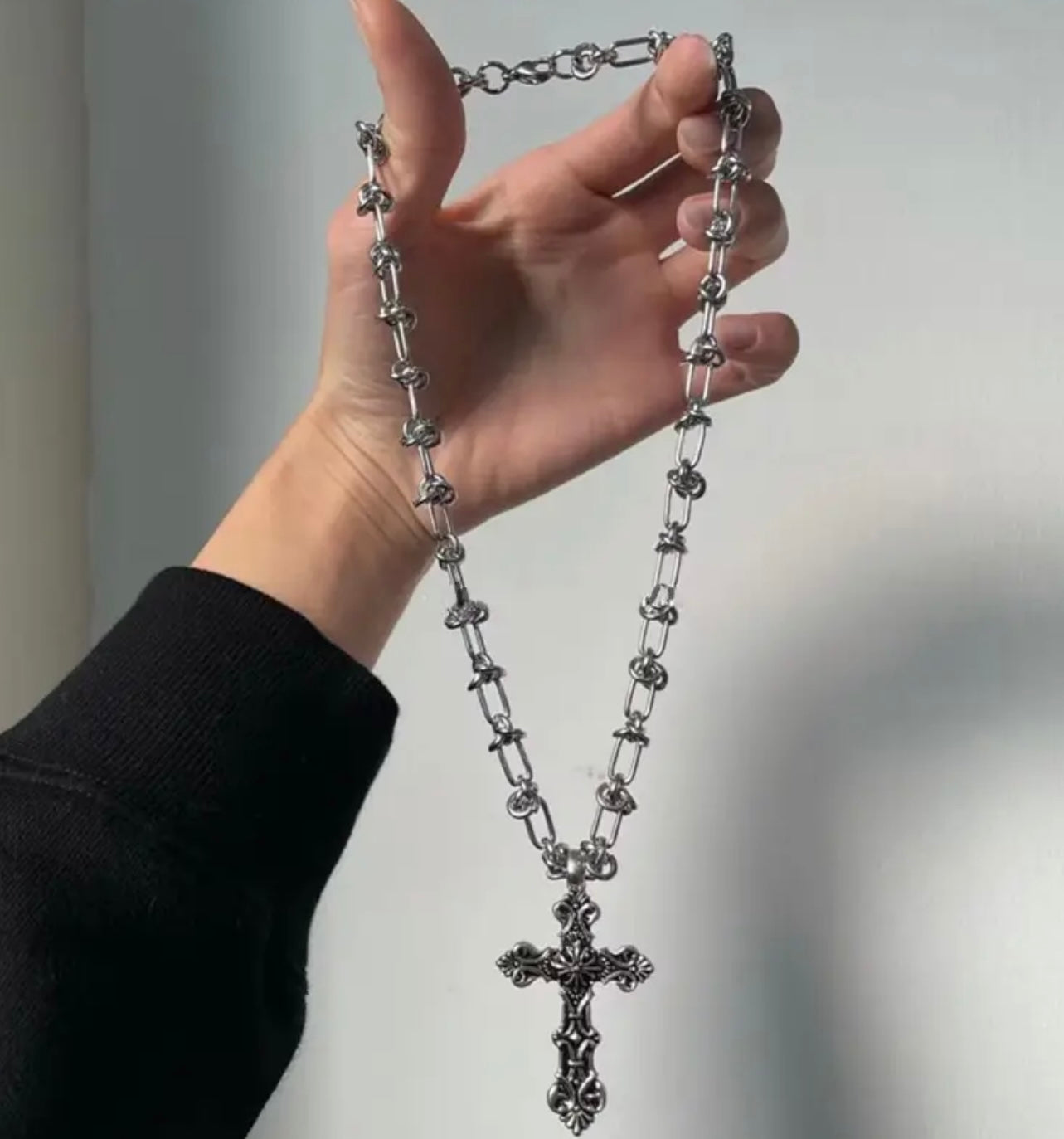 Y2K Silver Cross Necklace