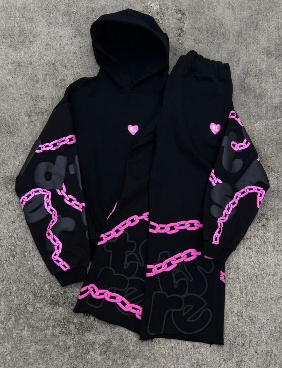 Red Letters Chain Hoodie Black