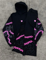 Red Letters Chain Hoodie Black