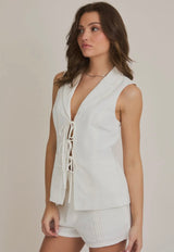 Le Lis White Blazer With Pintuck Shorts Set