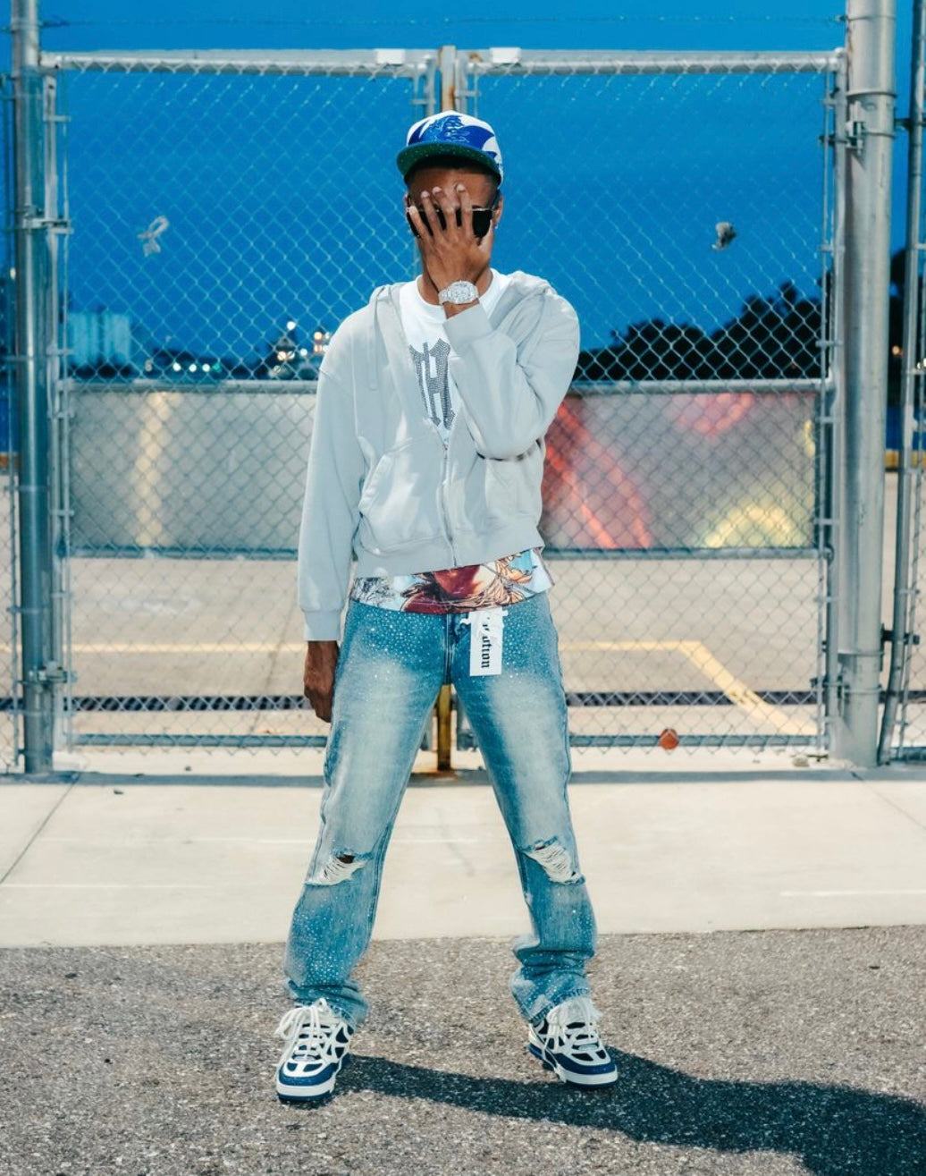 Mixed Emotions Flooded Rhinestone Jeans