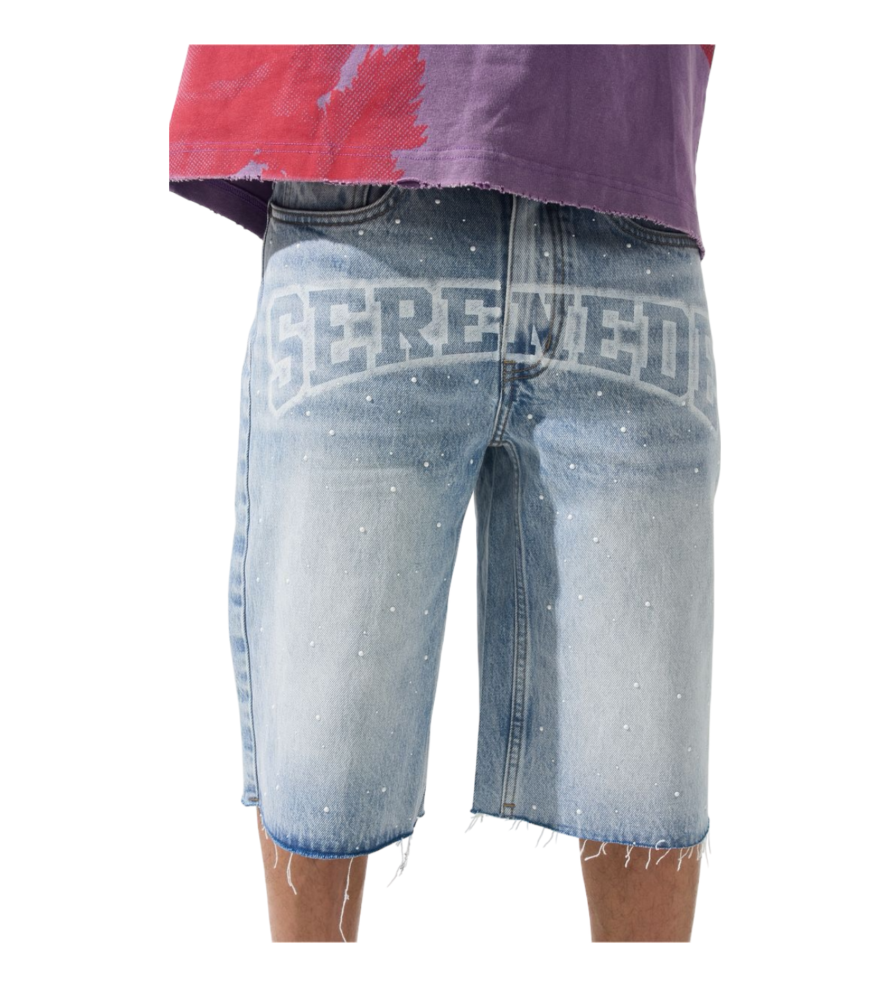 Serenede “DYNASTY” Spellout Jean Shorts Blue