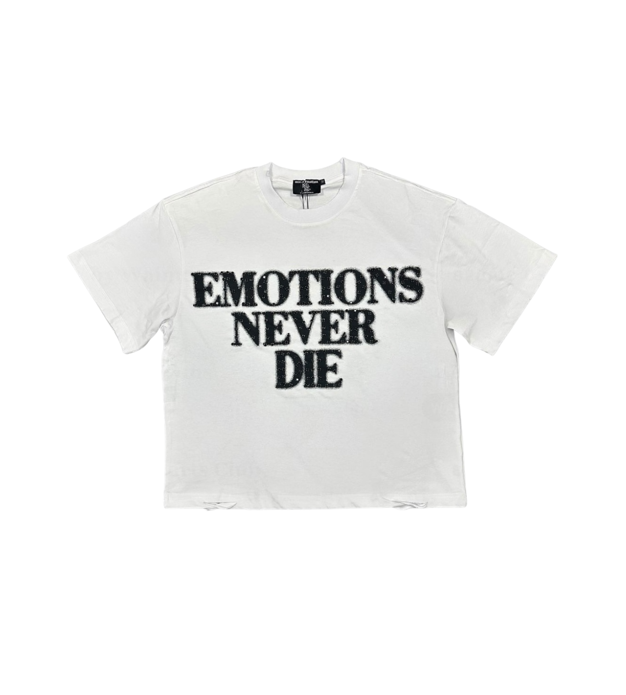 Mixed Emotions Never Die Tee White Rhinestone