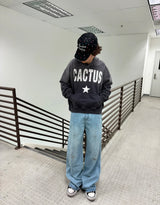 Cactus Valley Rhinestone Oversized Hoodie Acid Wash Grey