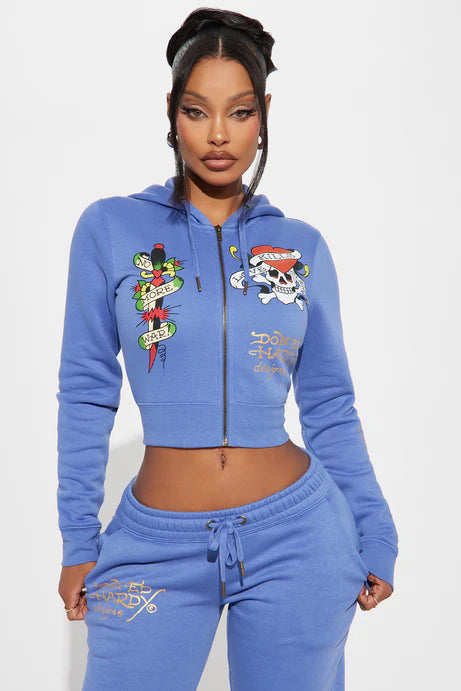 Ed Hardy Light Blue Love Kills Zip