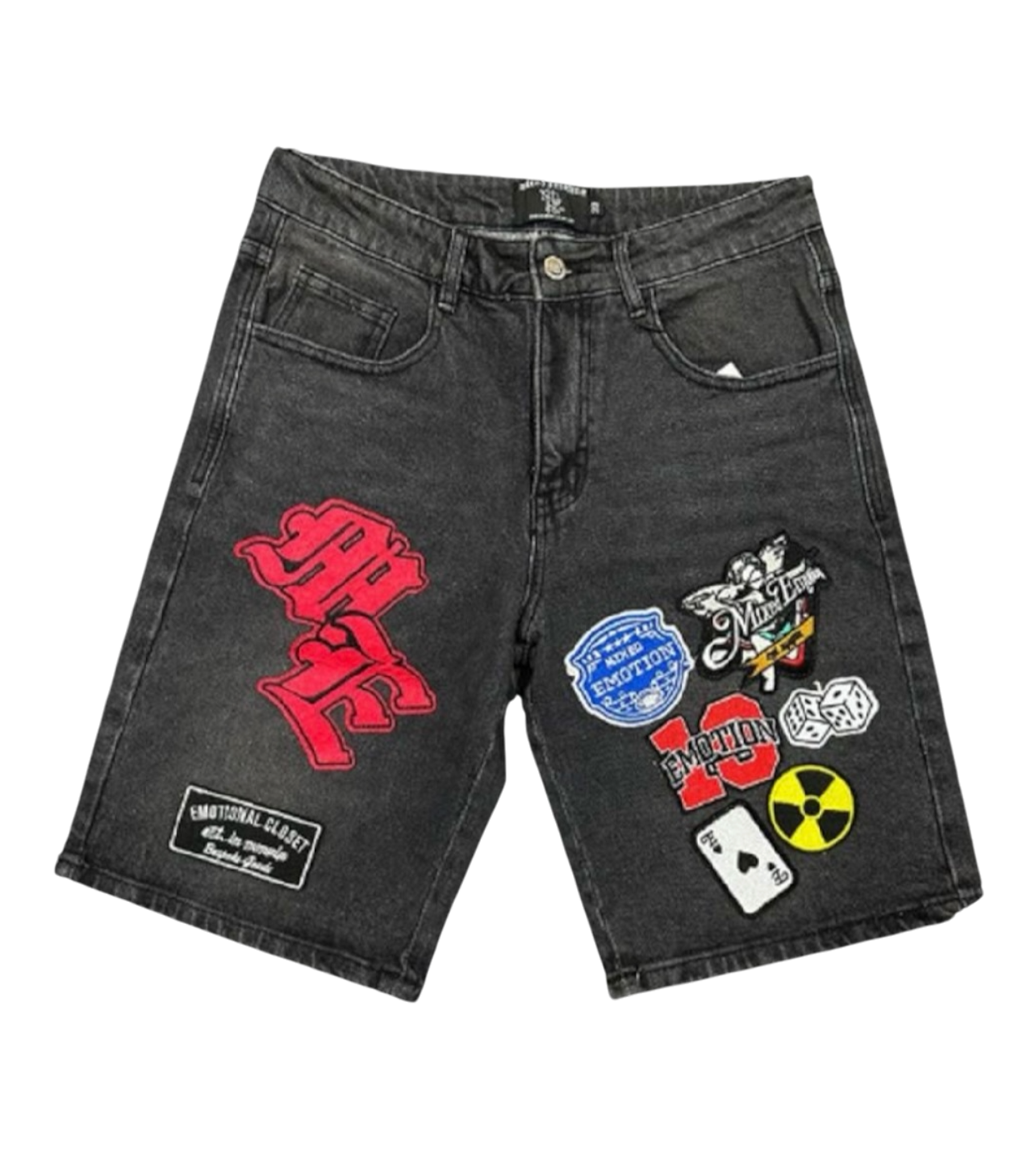 Mixed Emotions Patch Black Denim Shorts