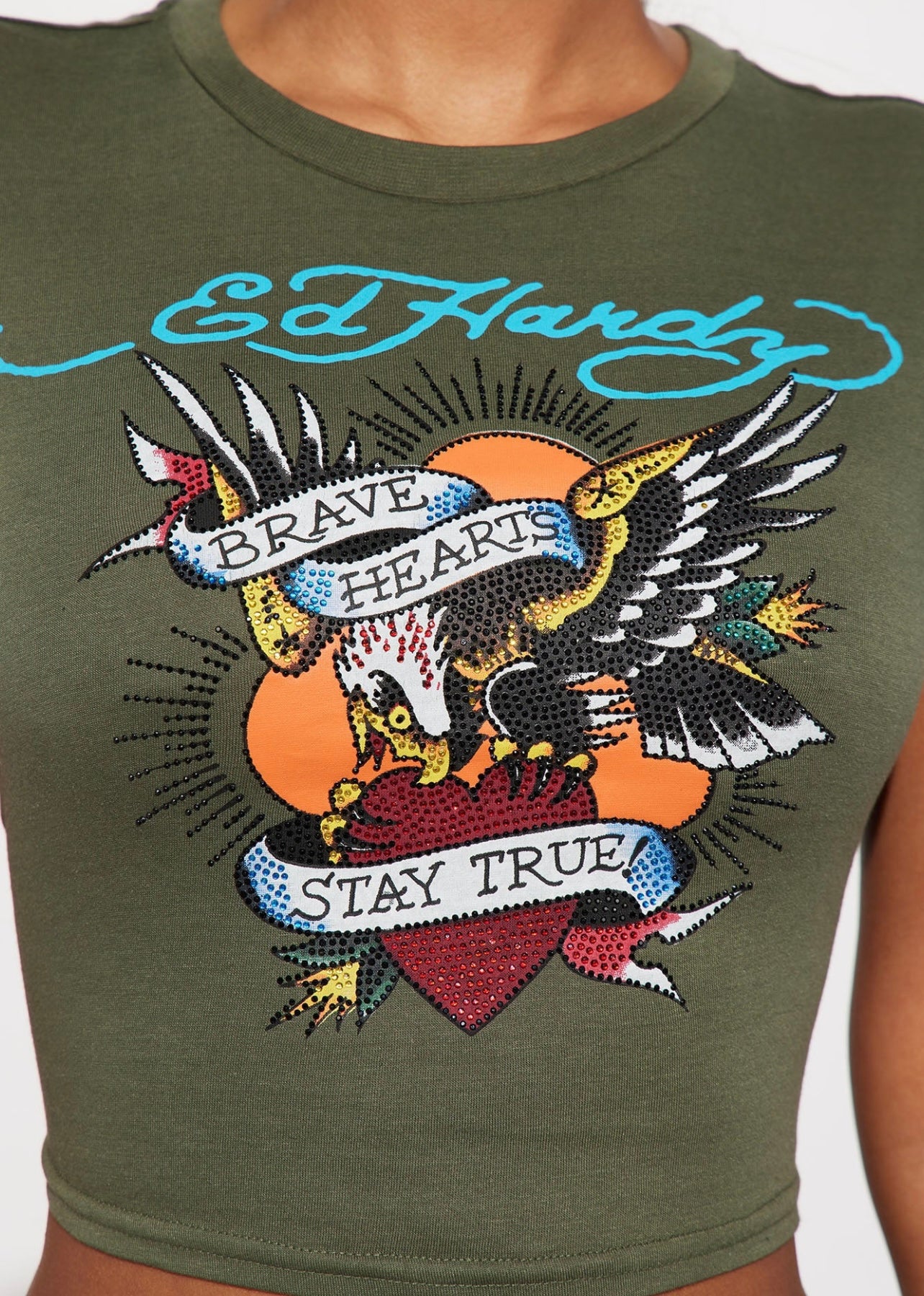 Ed Hardy Rhinestone Olive Tee