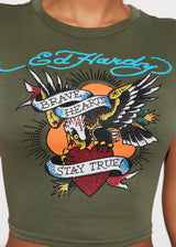Ed Hardy Rhinestone Olive Tee