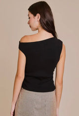 Le Lis Asymmetrical Neck Sweater Top Black