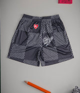 Red Letters Checkered Mesh Shorts Black