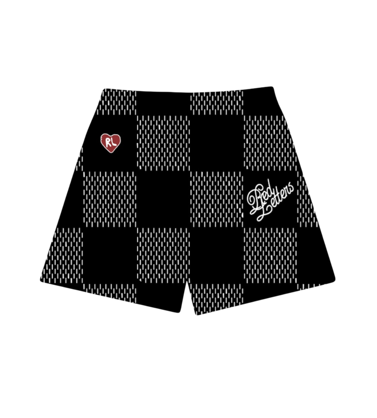 Red Letters Checkered Mesh Shorts Black