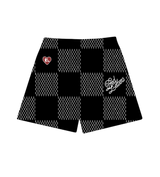 Red Letters Checkered Mesh Shorts Black