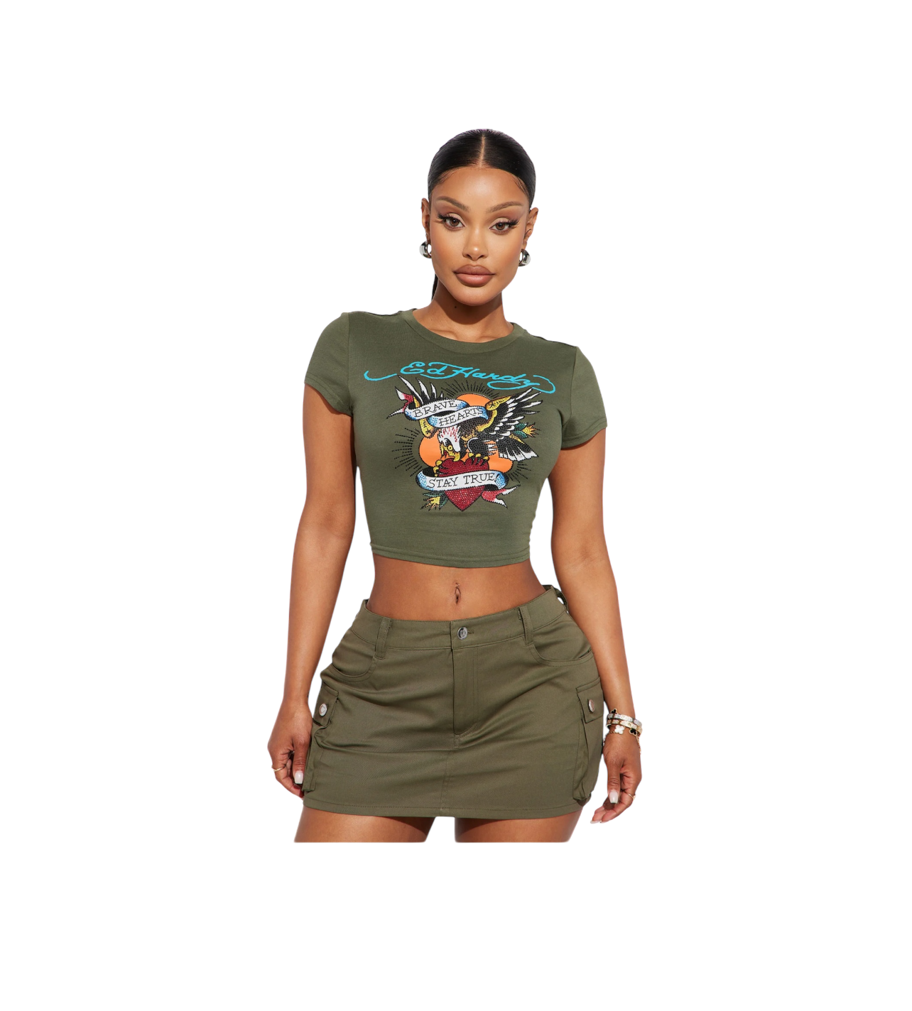 Ed Hardy Rhinestone Olive Tee