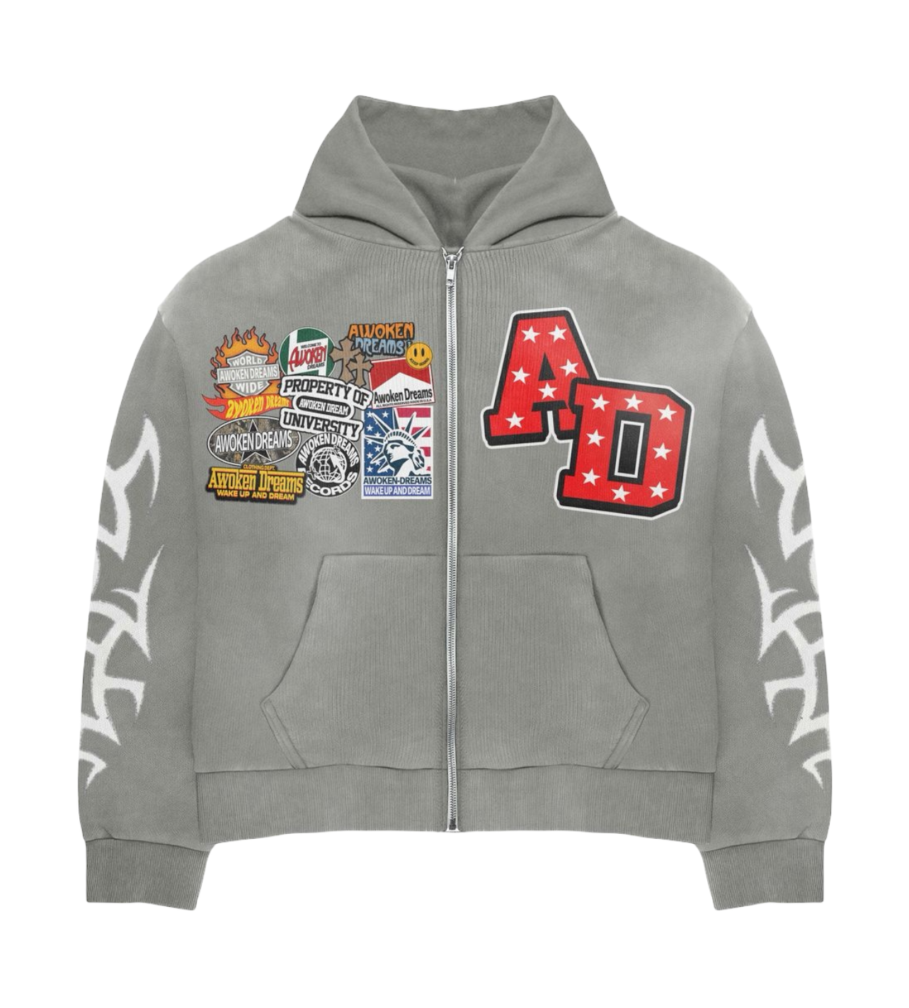 Awoken Dreams Grey Patchwork Zip-Up