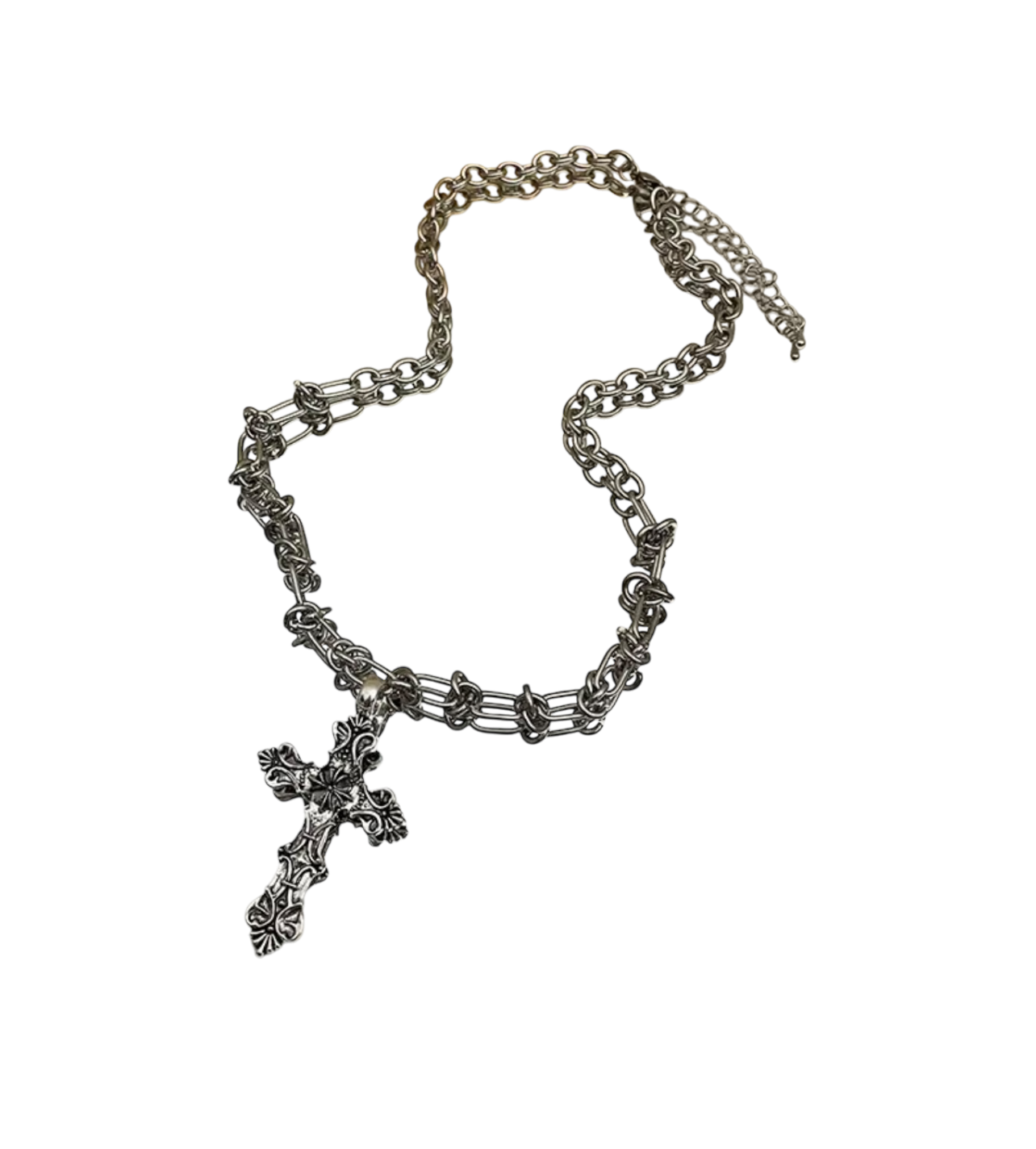 Y2K Silver Cross Necklace
