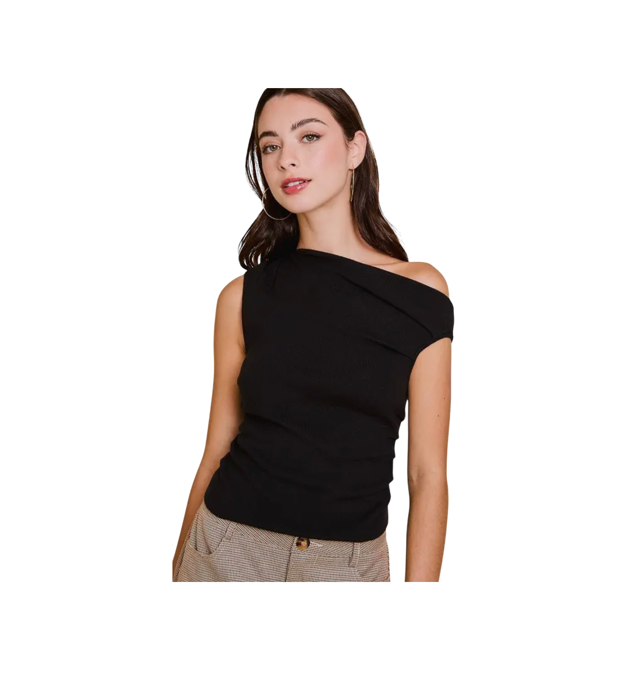 Le Lis Asymmetrical Neck Sweater Top Black