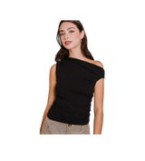 Le Lis Asymmetrical Neck Sweater Top Black