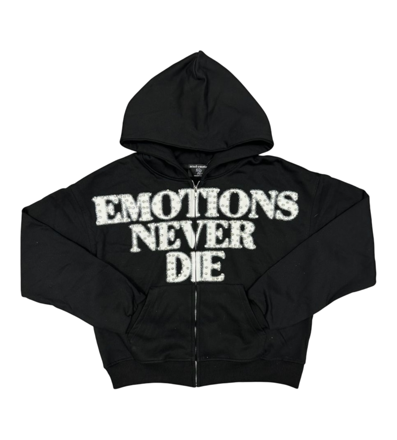 Mixed Emotions “END” Rhinestone Zip Hoodie